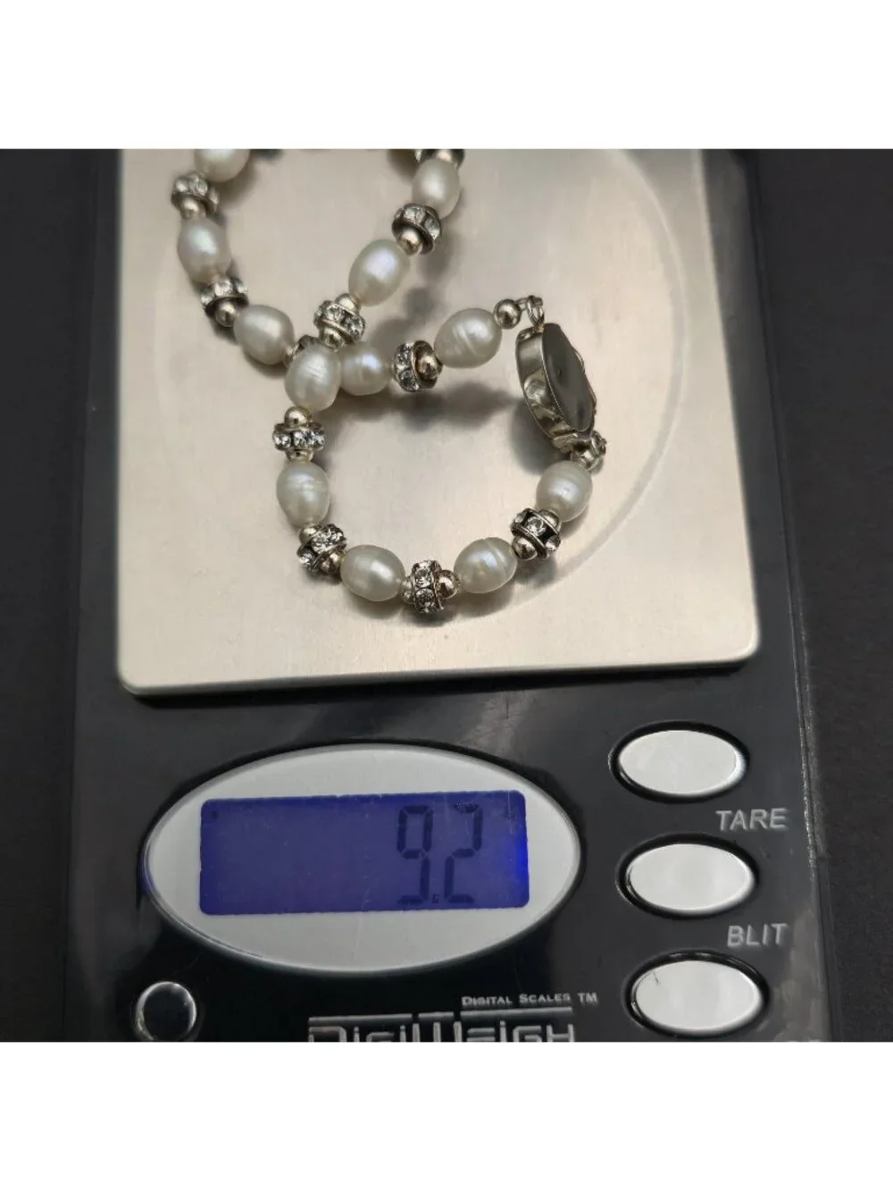 7.5 Inch Sterling Silver Freshwater Pearl Crystal Rondelle Spacer Bracelet A8159